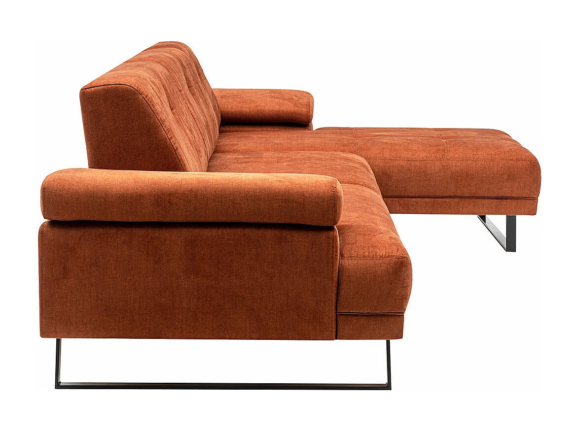 Canapé d'angle droit tissu orange et métal noir Kustone 314cm