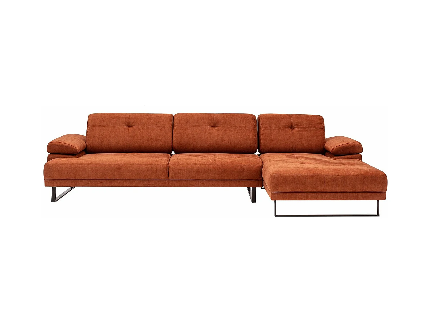 Canapé d'angle droit tissu orange et métal noir Kustone 314cm