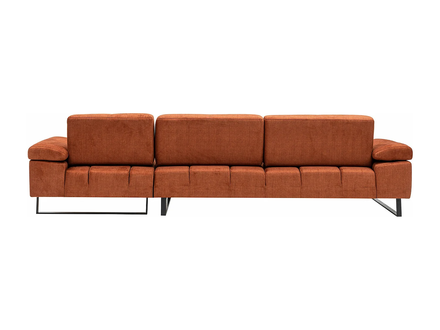 Canapé d'angle droit tissu orange et métal noir Kustone 314cm