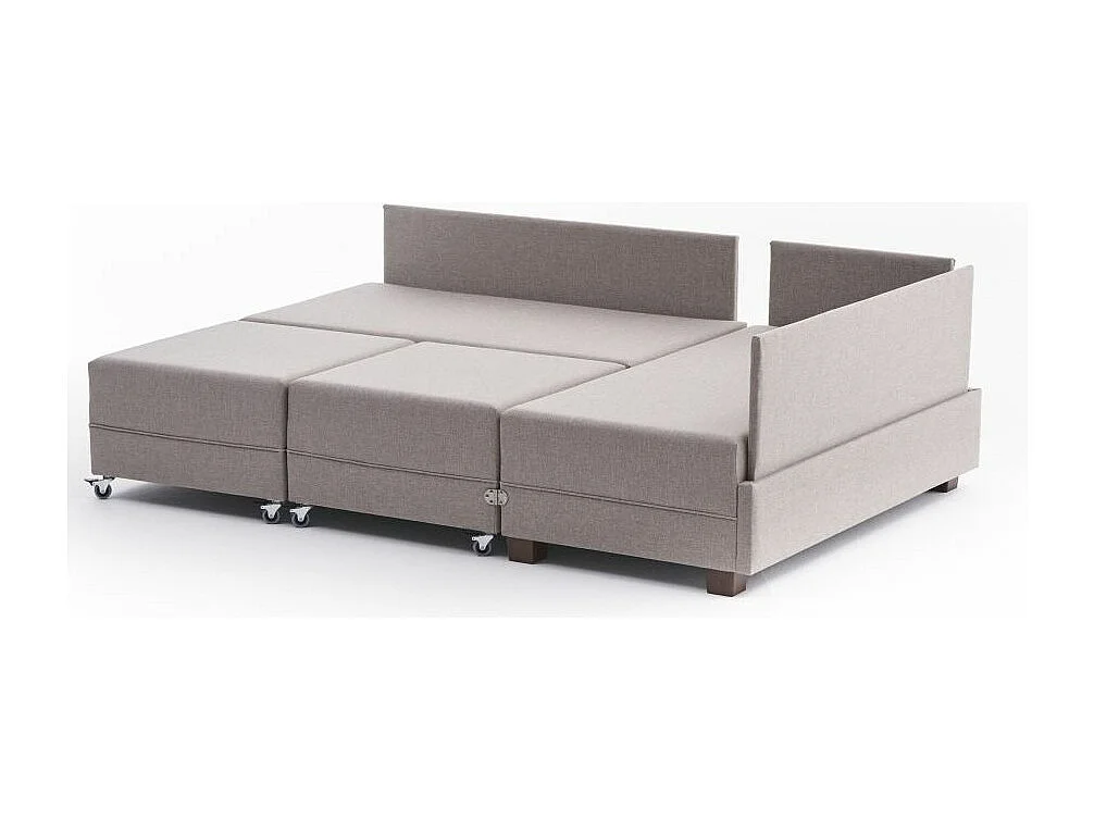 Canapé d'angle convertible et 2 poufs tissu Tikona 280cm-Beige clair-angle droit