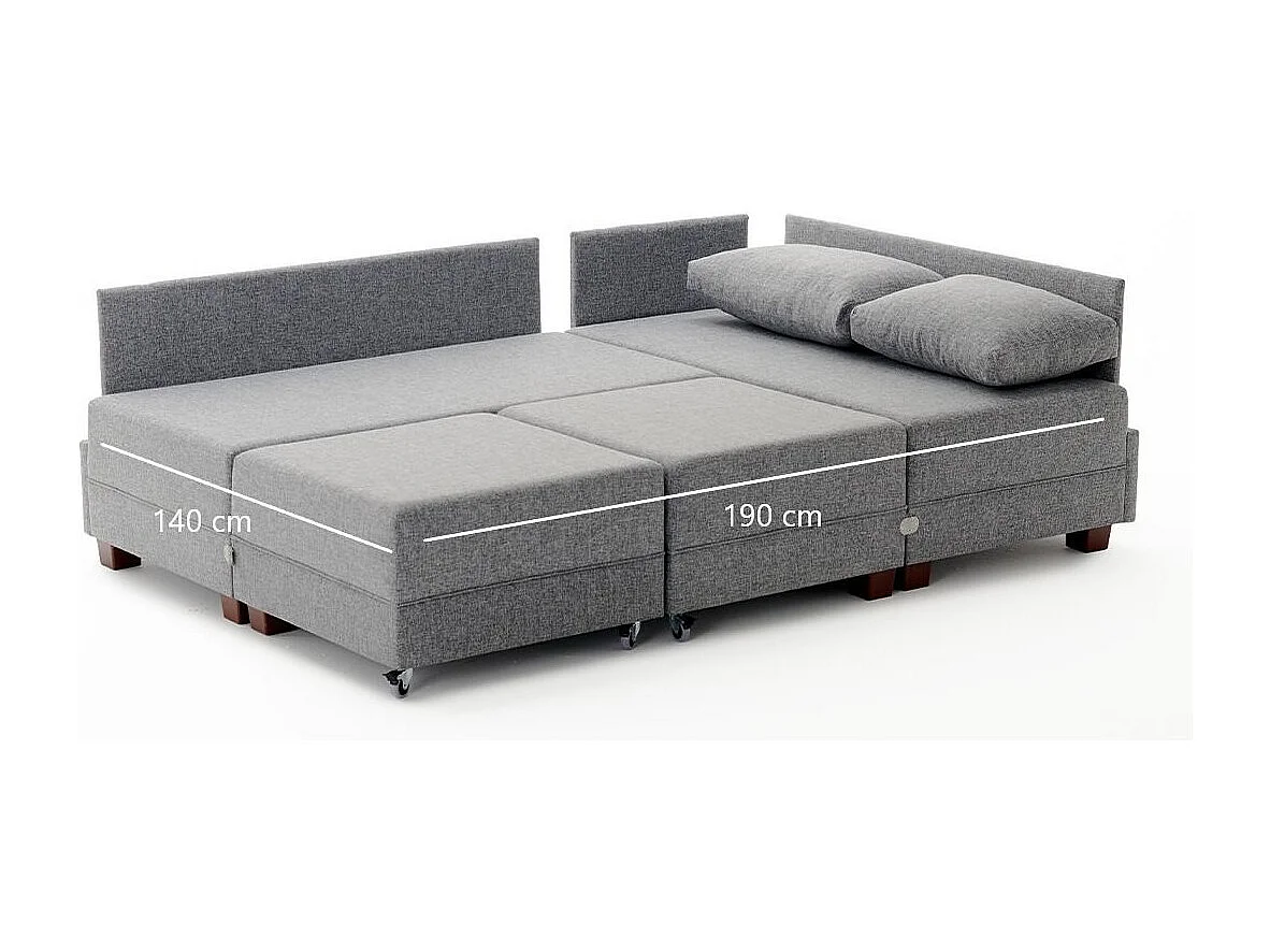 Canapé d'angle convertible et 2 poufs tissu Tikona 280cm-Beige clair-angle droit