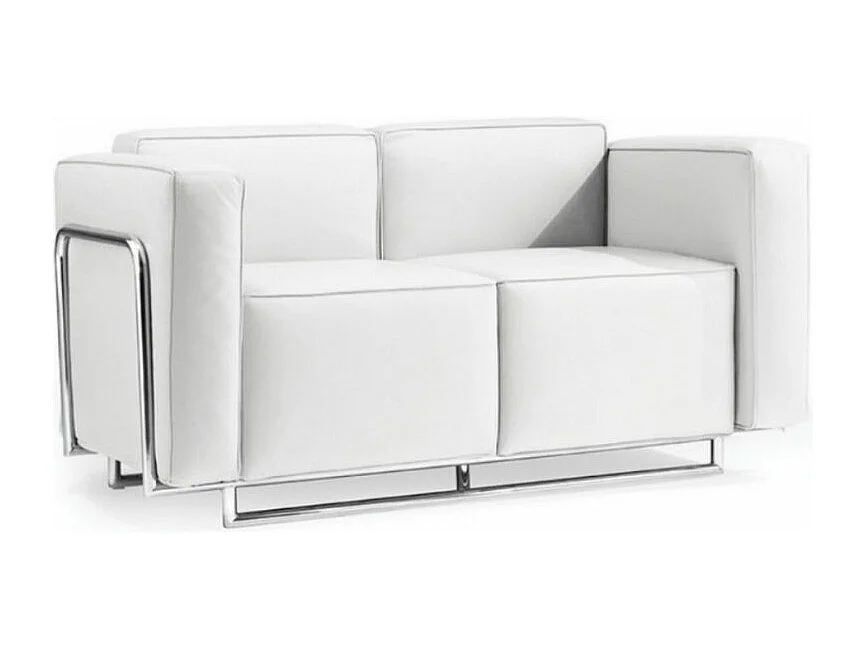 Sieka design 2-zits bank van kunstleer en chroomstaal - 133 cm-Kleur Wit