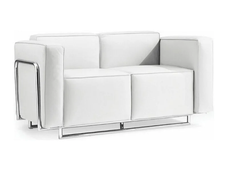 Canapé design 2 places faux cuir et acier chromé Sieka - 133cm-Blanc