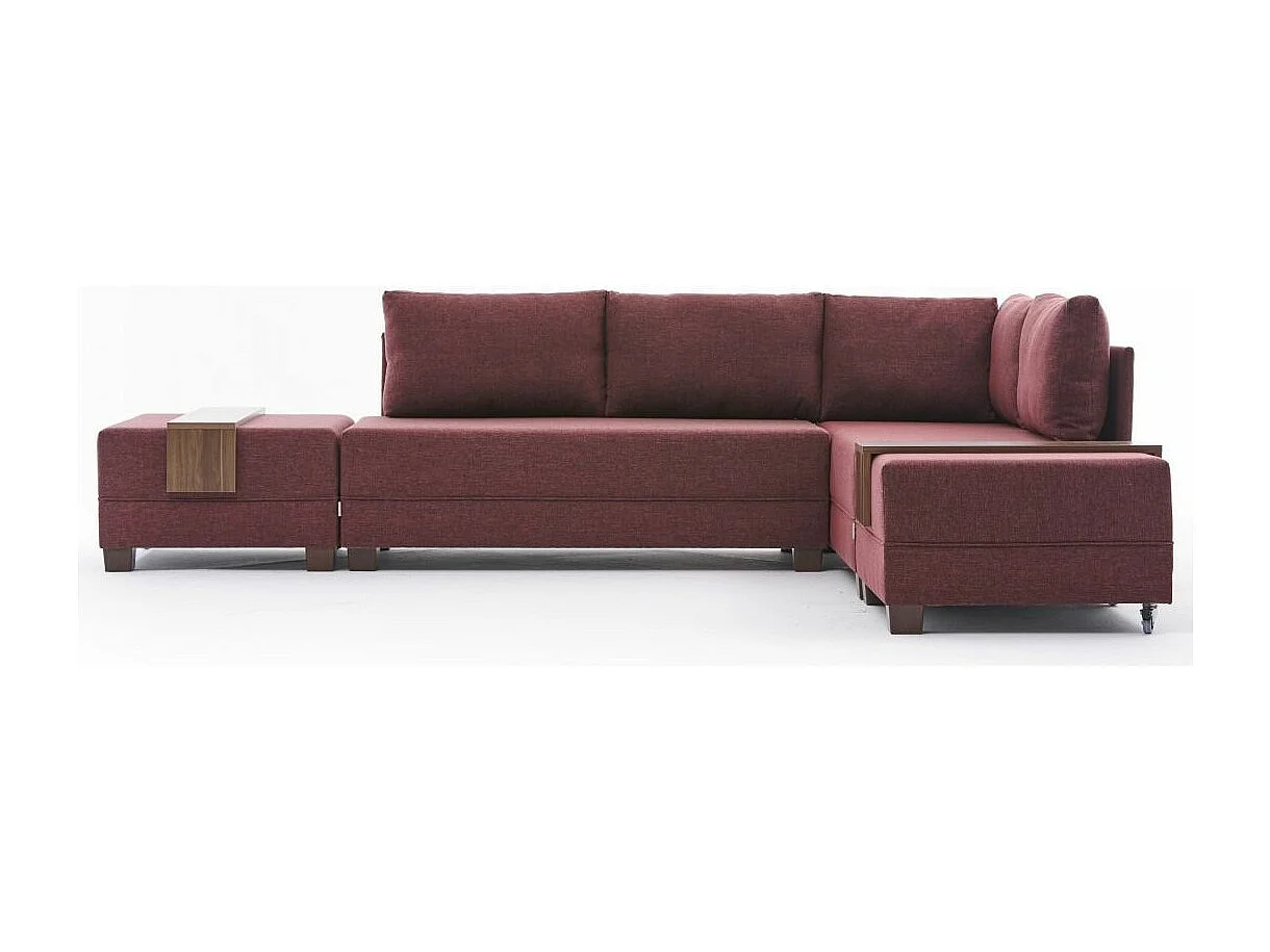 Canapé d'angle convertible et 2 poufs tissu Tikona 280cm-Rouge tomette-angle droit