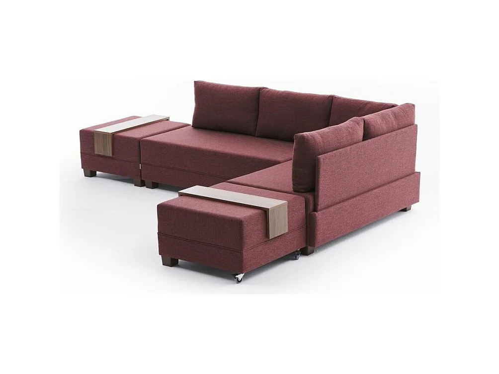 Canapé d'angle convertible et 2 poufs tissu Tikona 280cm-Rouge tomette-angle droit