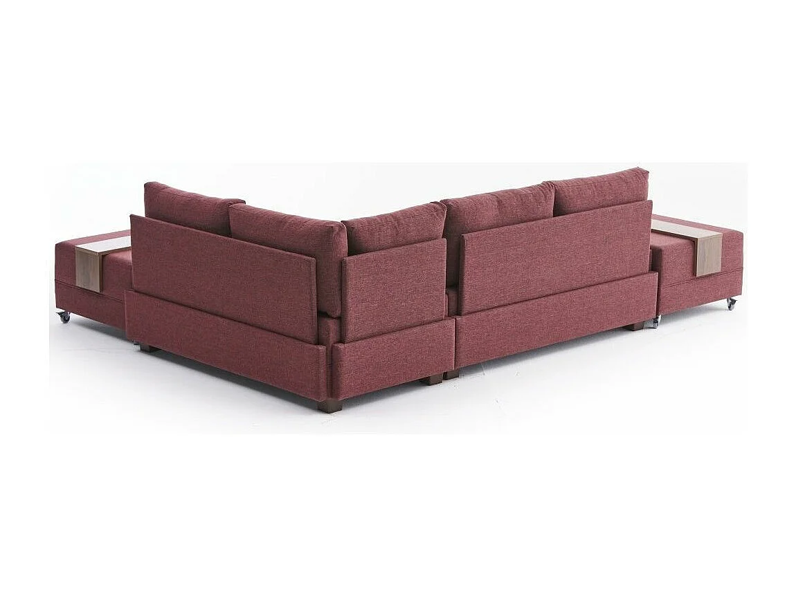 Canapé d'angle convertible et 2 poufs tissu Tikona 280cm-Rouge tomette-angle droit