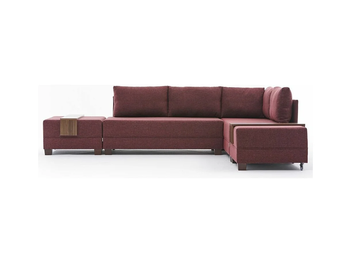 Canapé d'angle convertible et 2 poufs tissu Tikona 280cm-Rouge tomette-angle droit
