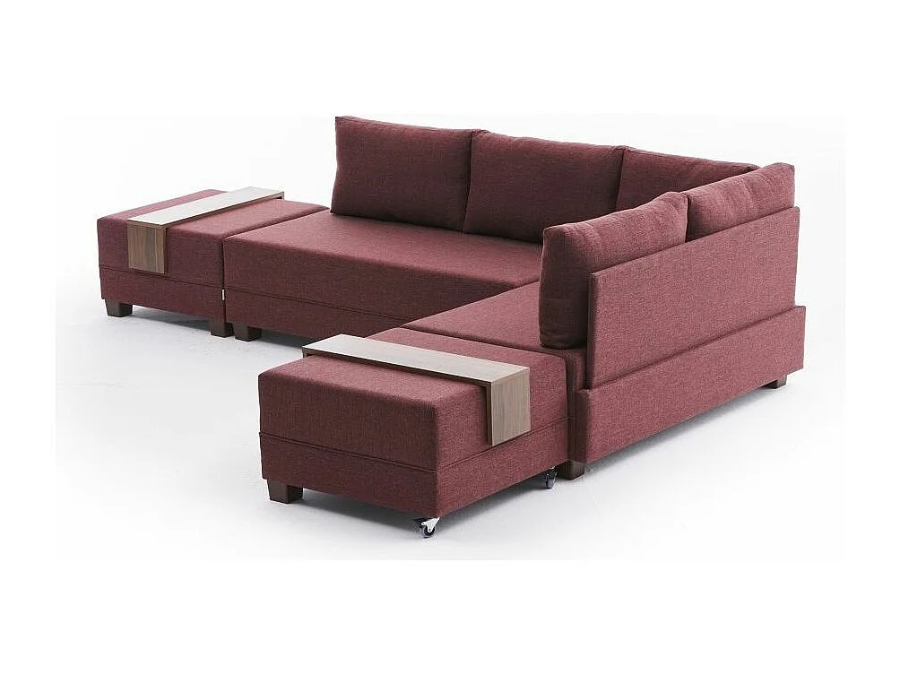 Canapé d'angle convertible et 2 poufs tissu Tikona 280cm-Rouge tomette-angle droit