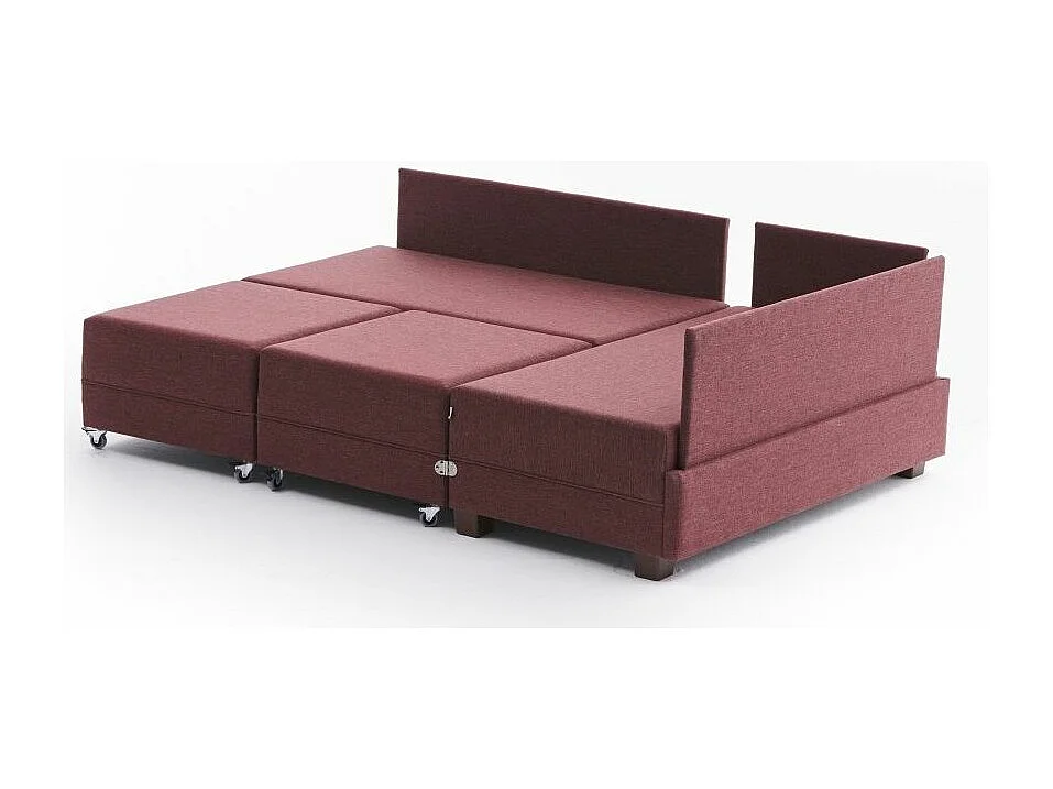 Canapé d'angle convertible et 2 poufs tissu Tikona 280cm-Rouge tomette-angle droit