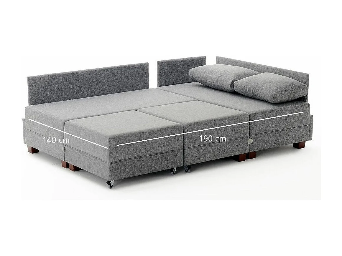 Canapé d'angle convertible et 2 poufs tissu Tikona 280cm-Rouge tomette-angle droit