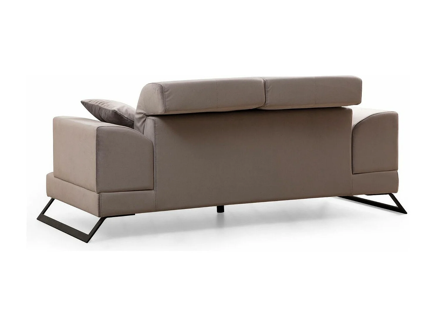 Canapé 2 places velours gris avec têtières relevables et pieds metal noir Briko 185cm