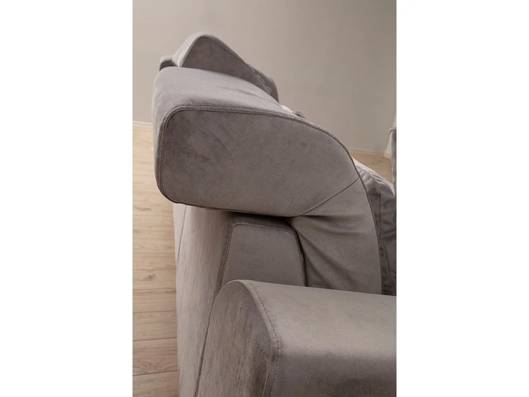 Canapé 2 places velours gris avec têtières relevables et pieds metal noir Briko 185cm