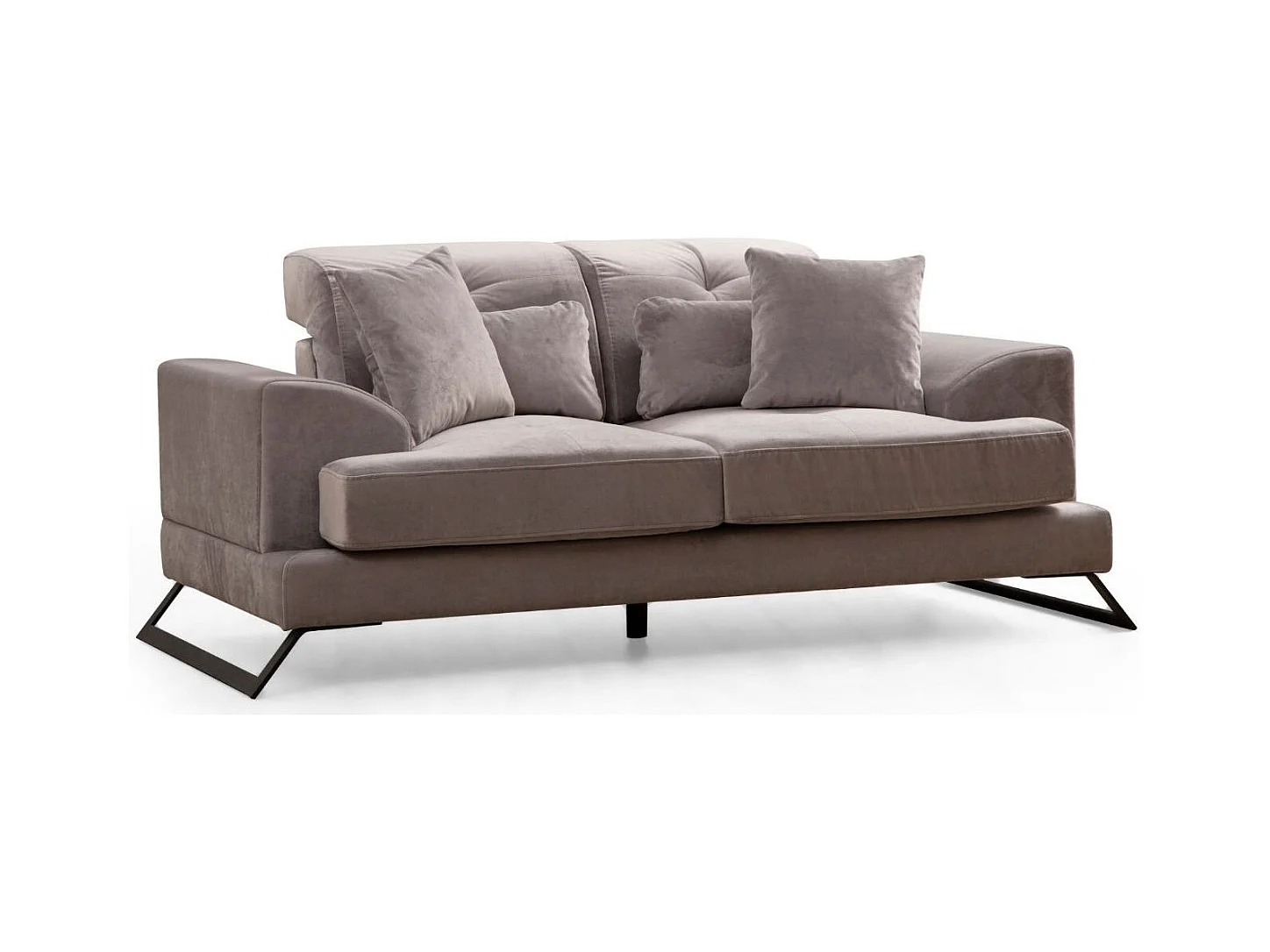 Canapé 2 places velours gris avec têtières relevables et pieds metal noir Briko 185cm