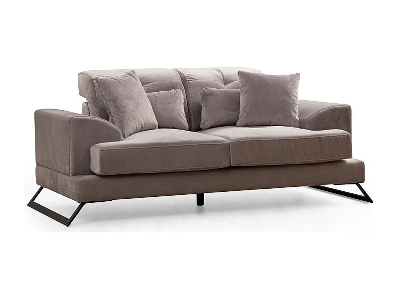 Canapé 2 places velours gris avec têtières relevables et pieds metal noir Briko 185cm