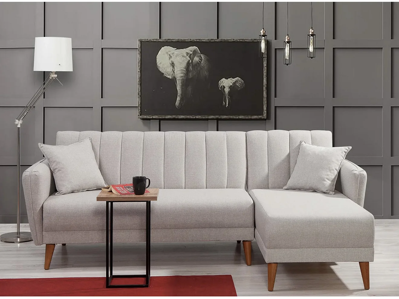 Canapé d'angle à droite convertible lin crème Bompart 225cm