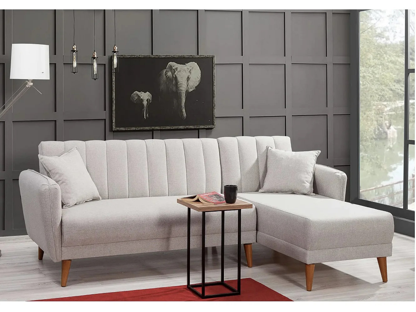 Canapé d'angle à droite convertible lin crème Bompart 225cm