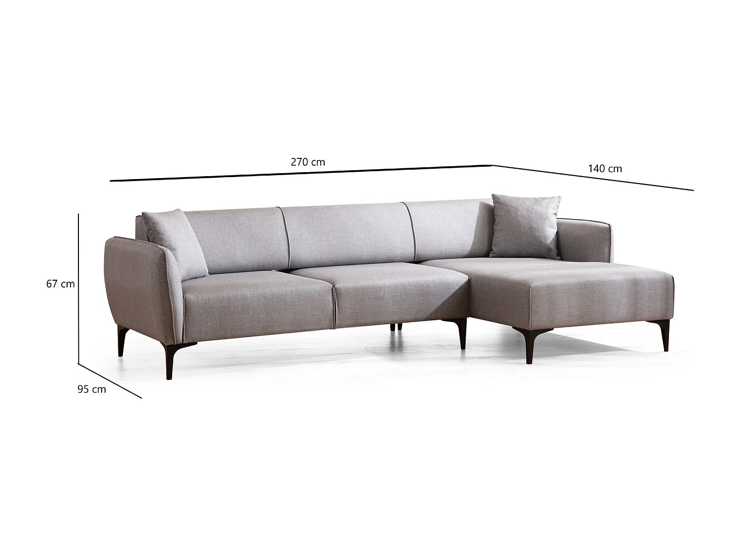 Canapé d'angle droit tissu gris clair Bellano 270cm