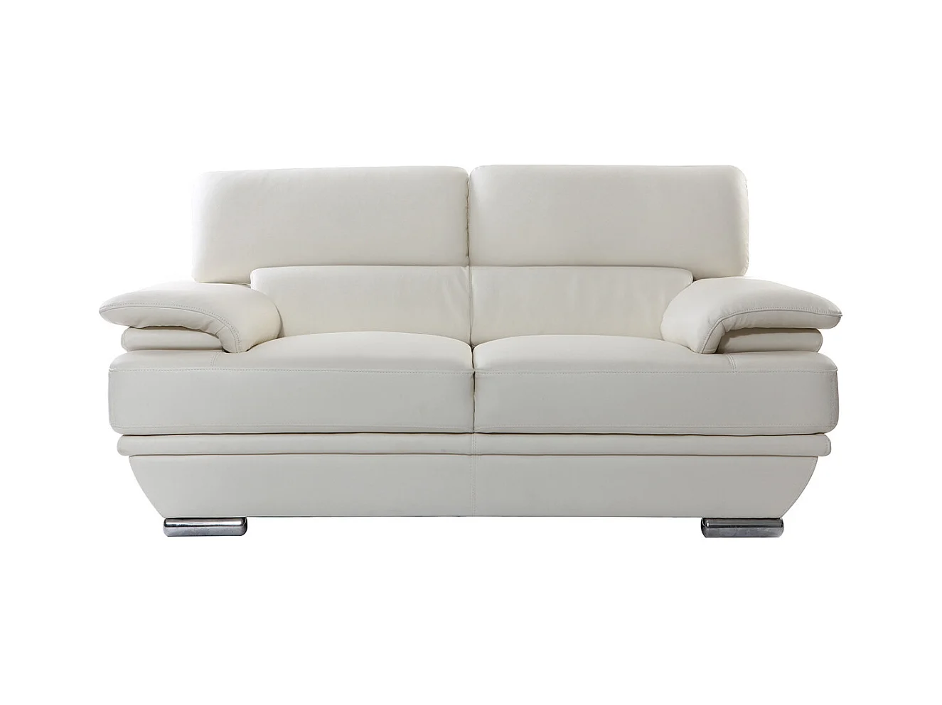 Canapé design avec têtières ajustables 2 places cuir blanc et acier chromé EWING