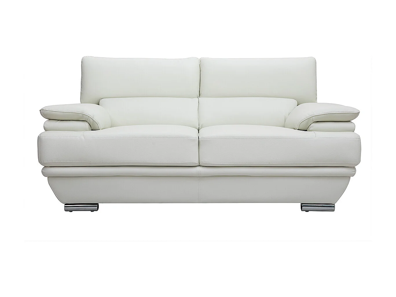 Canapé design avec têtières ajustables 2 places cuir blanc et acier chromé EWING