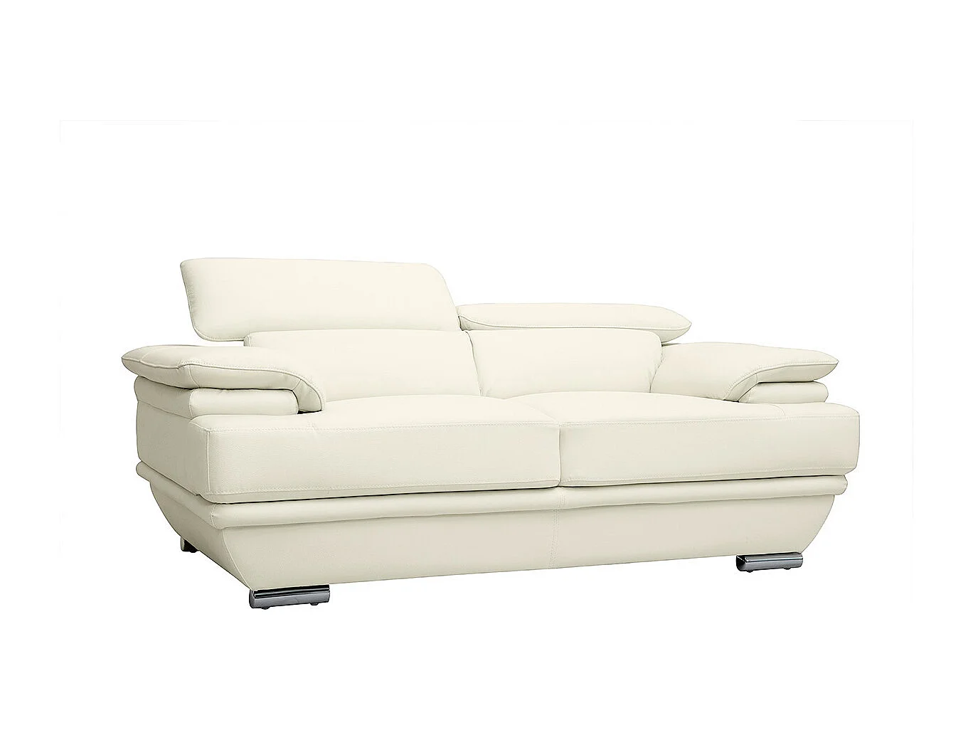 Canapé design avec têtières ajustables 2 places cuir blanc et acier chromé EWING
