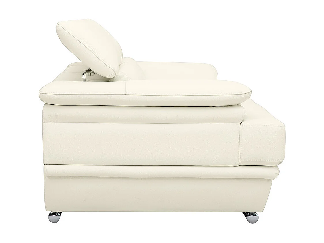 Canapé design avec têtières ajustables 2 places cuir blanc et acier chromé EWING