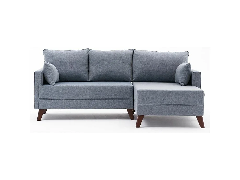 Petit canapé convertible d'angle droit avec pouf tissu bleu Kandy 205cm