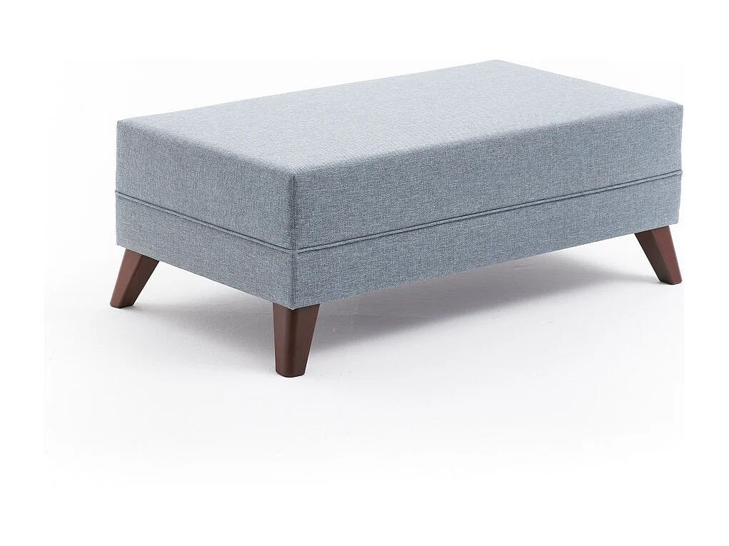 Kleine hoekbank rechts met poef in Kandy blauwe stof 205 cm