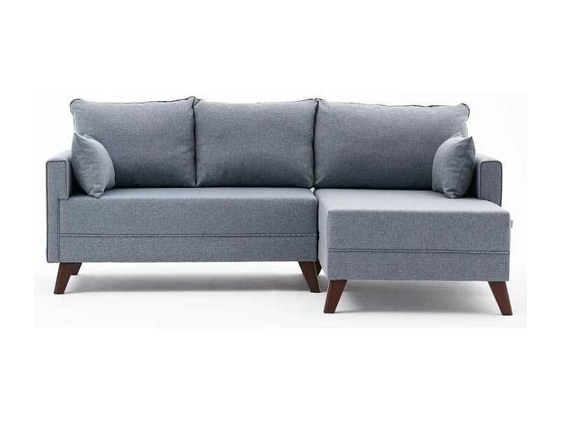 Petit canapé convertible d'angle droit avec pouf tissu bleu Kandy 205cm