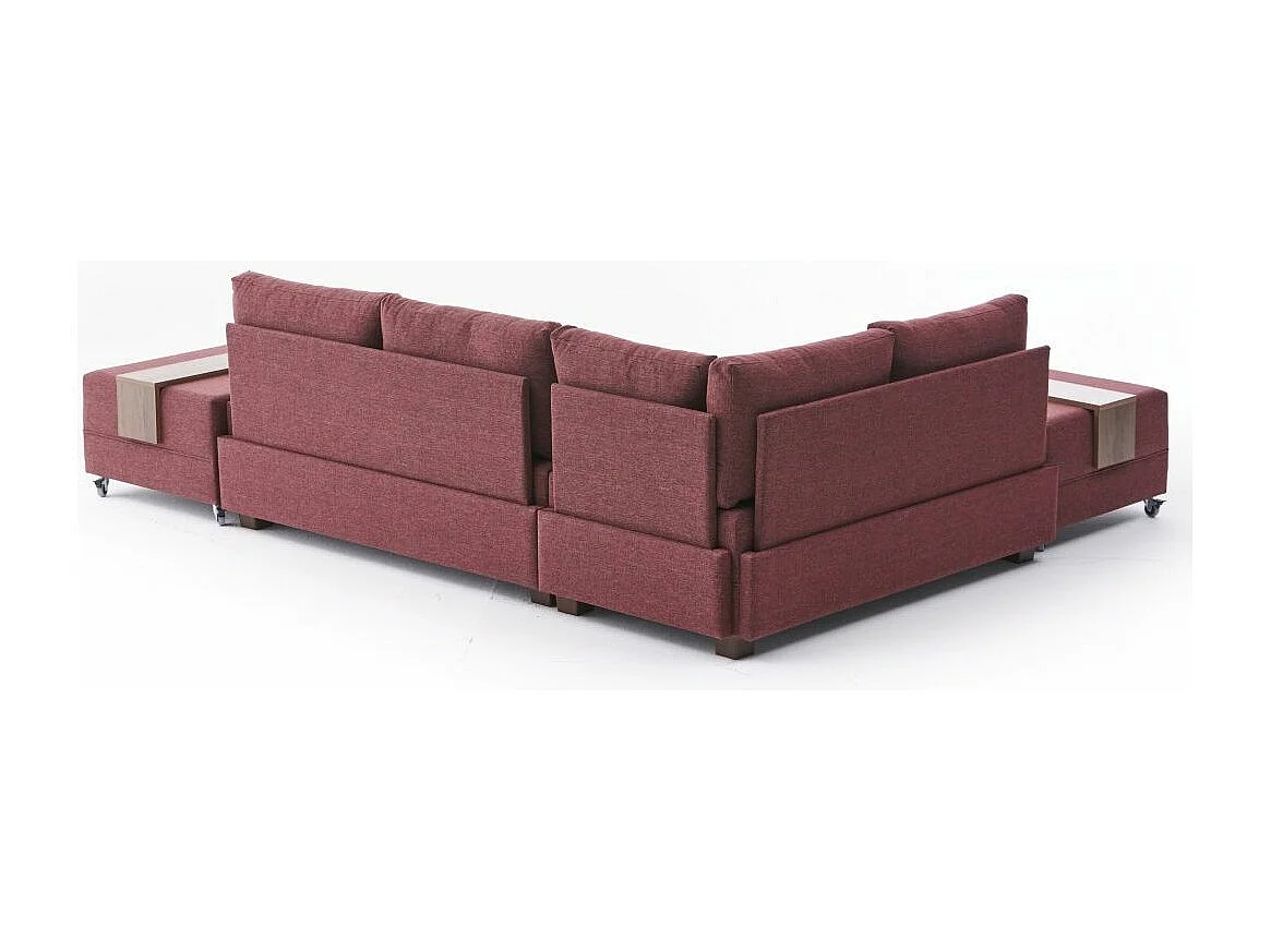 Canapé d'angle convertible et 2 poufs tissu Tikona 280cm-Rouge tomette-angle gauche