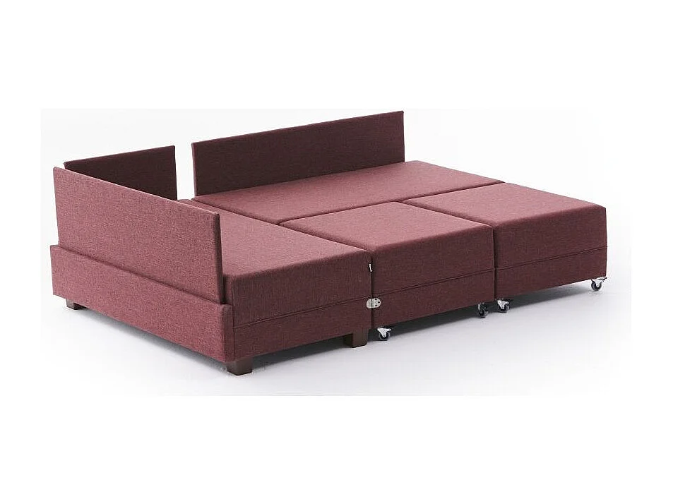 Canapé d'angle convertible et 2 poufs tissu Tikona 280cm-Rouge tomette-angle gauche