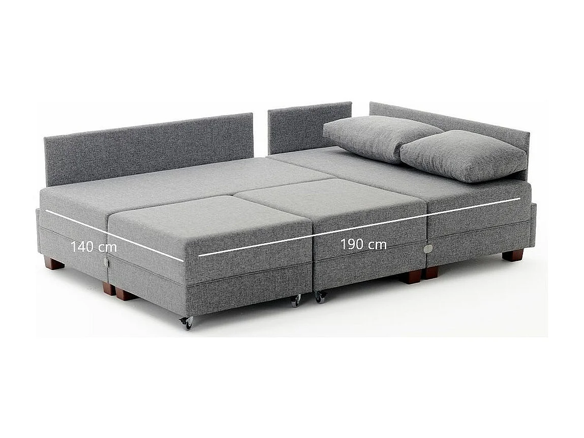 Canapé d'angle convertible et 2 poufs tissu Tikona 280cm-Rouge tomette-angle gauche