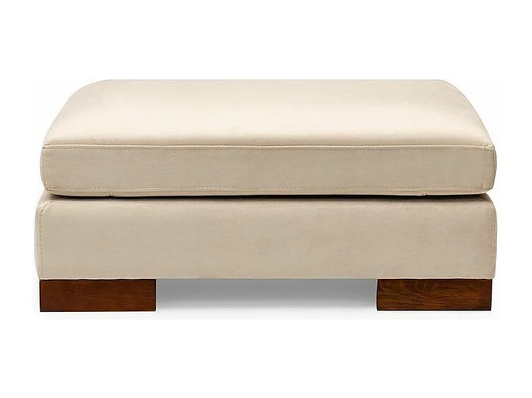 Fluwelen hoekbank met notenhouten blad Bakiza 313 cm-Kleur Licht beige-linkerhoek-Ottomaans met poef