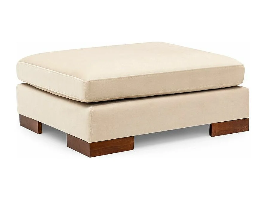 Canapé d'angle velours avec plateau en bois noyer Bakiza 313cm-Beige clair-angle gauche-avec pouf