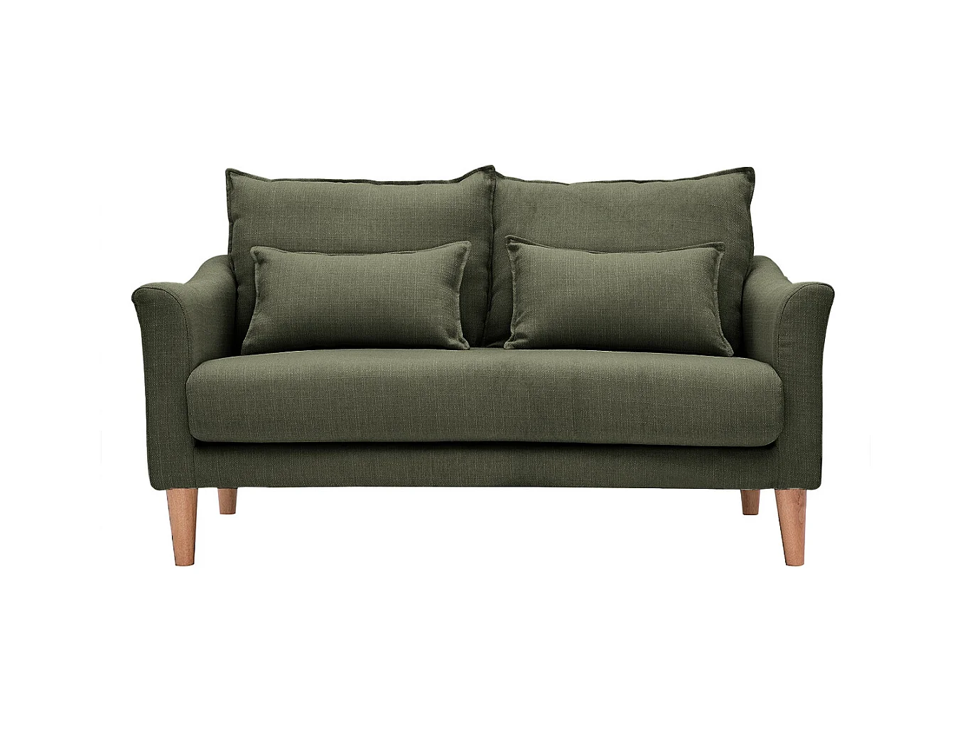 Canapé scandinave 2 places en tissu kaki et bois clair KATE