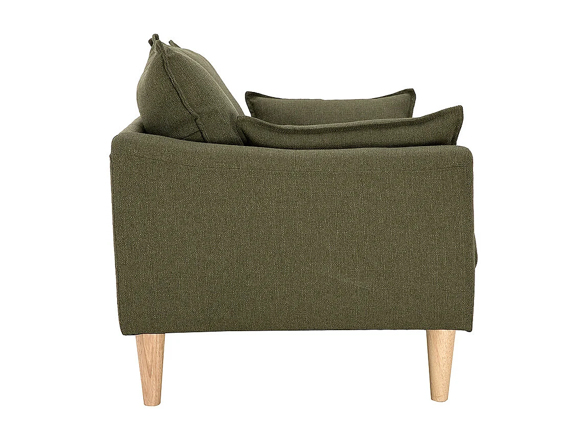Canapé scandinave 2 places en tissu vert kaki et bois clair KATE