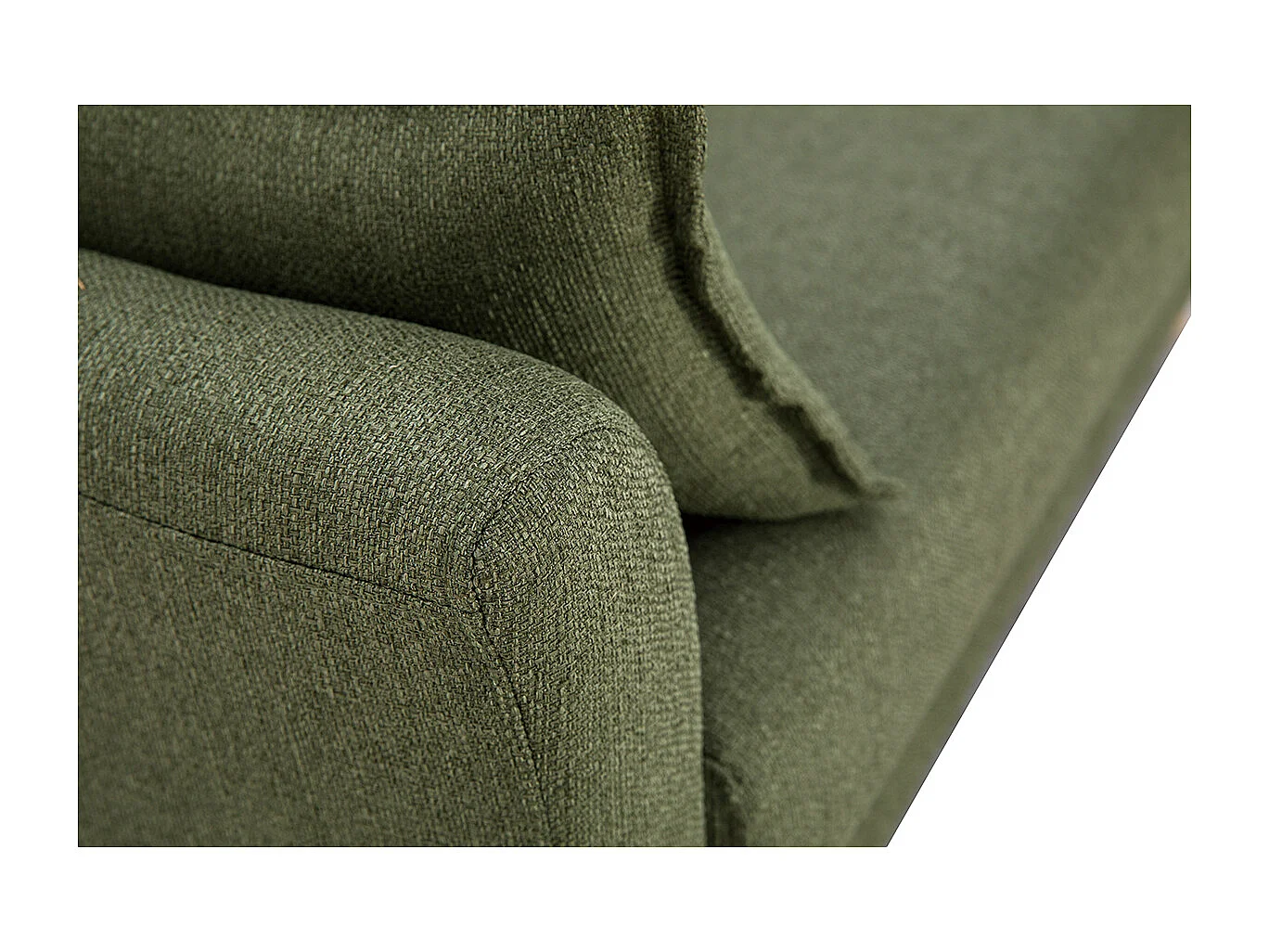 Canapé scandinave 2 places en tissu vert kaki et bois clair KATE