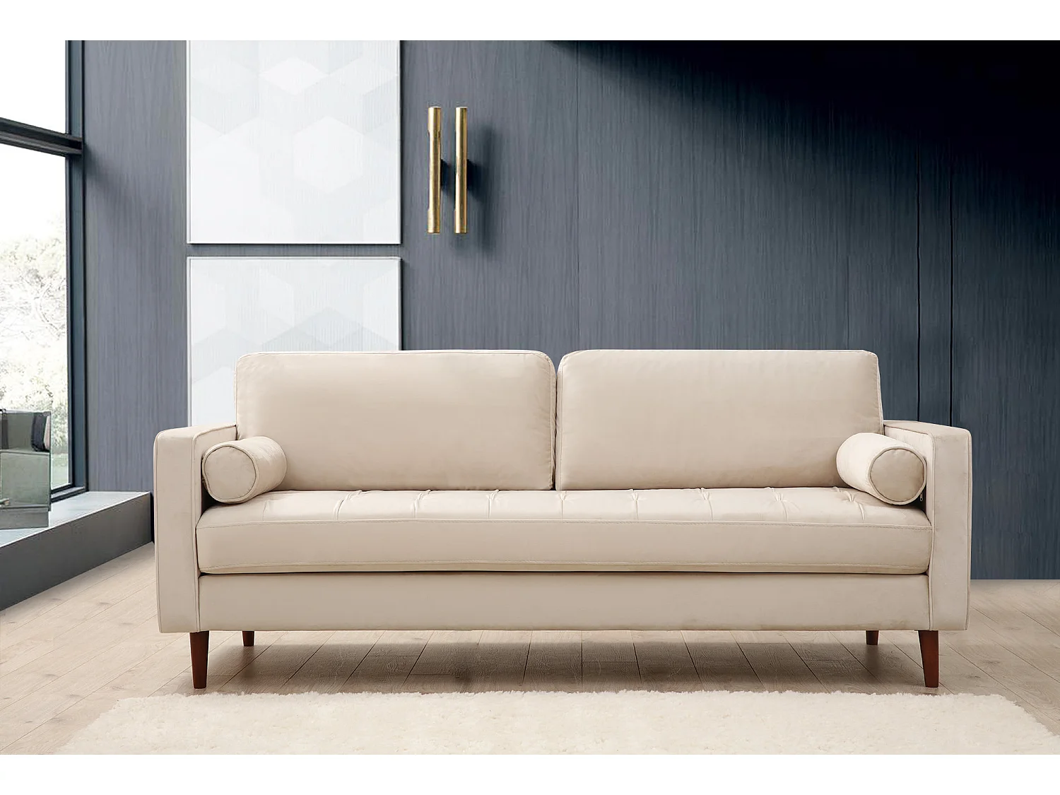 Canapé 3 places velours beige Romuza 215cm