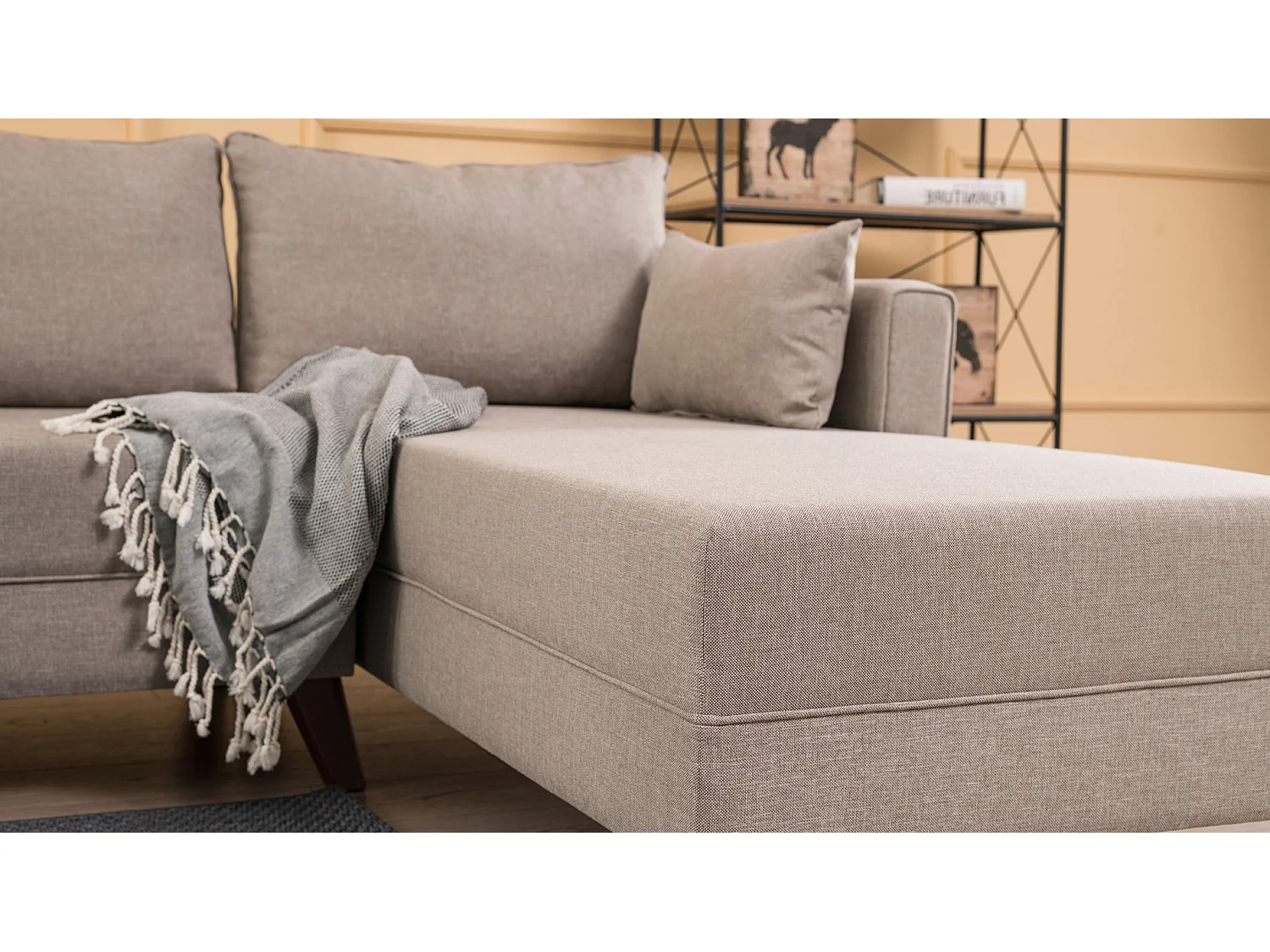 Canapé d'angle gauche 5 places tissu beige Kandy 275cm 2