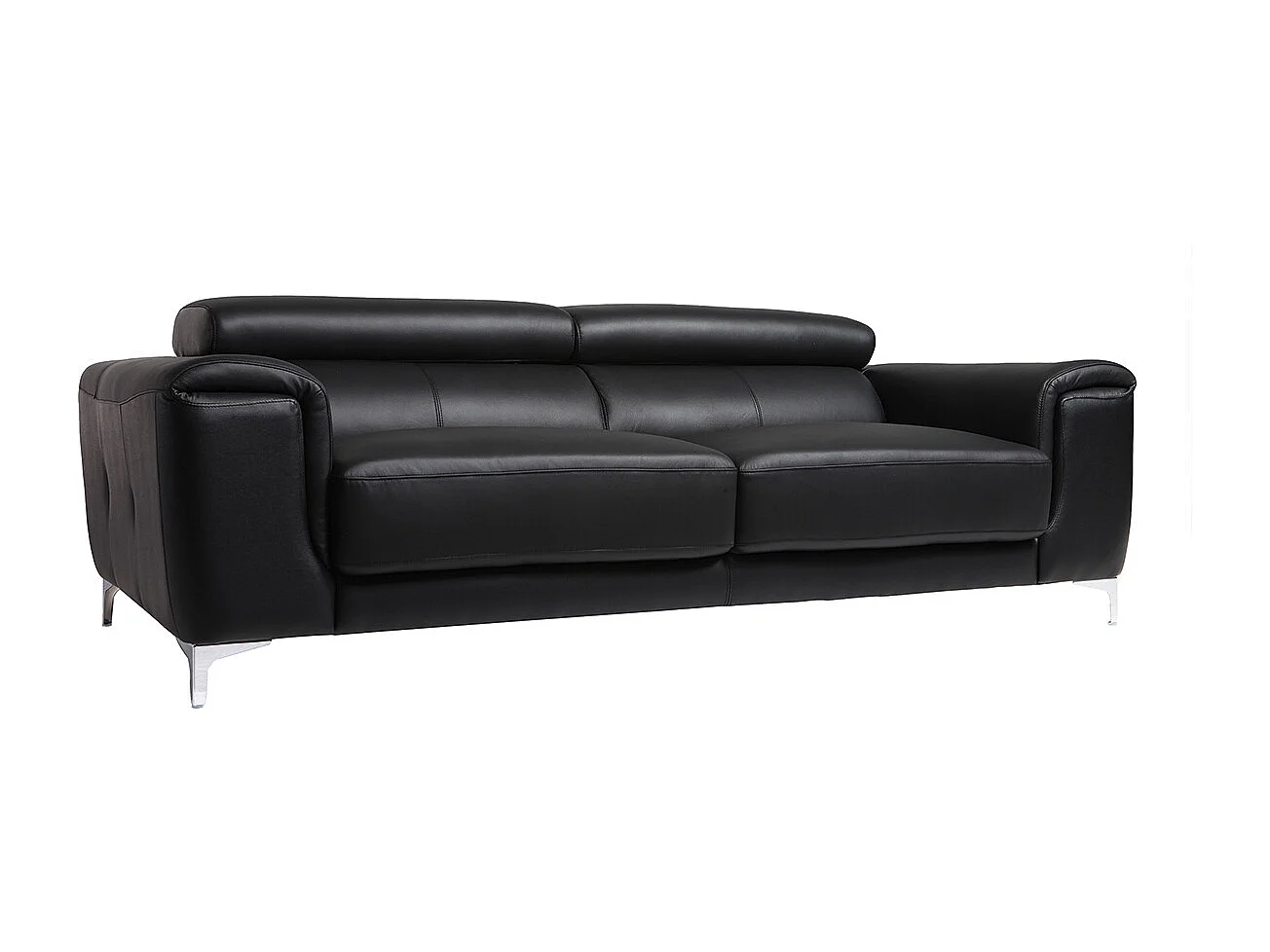 Canapé design avec têtières ajustables 3 places en cuir noir et acier chromé NEVADA