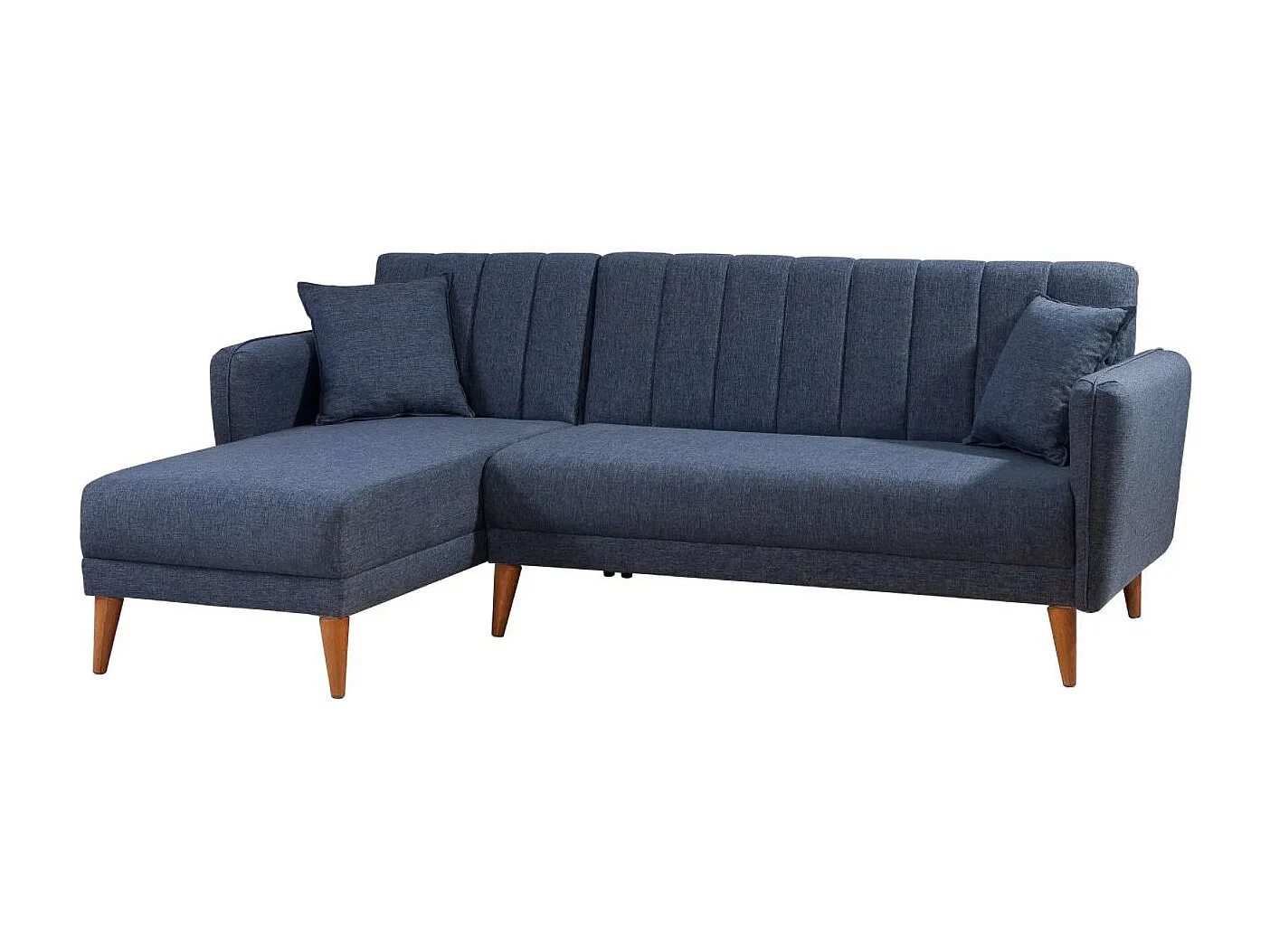 Canapé d'angle à gauche convertible lin bleu foncé Bompart 225cm