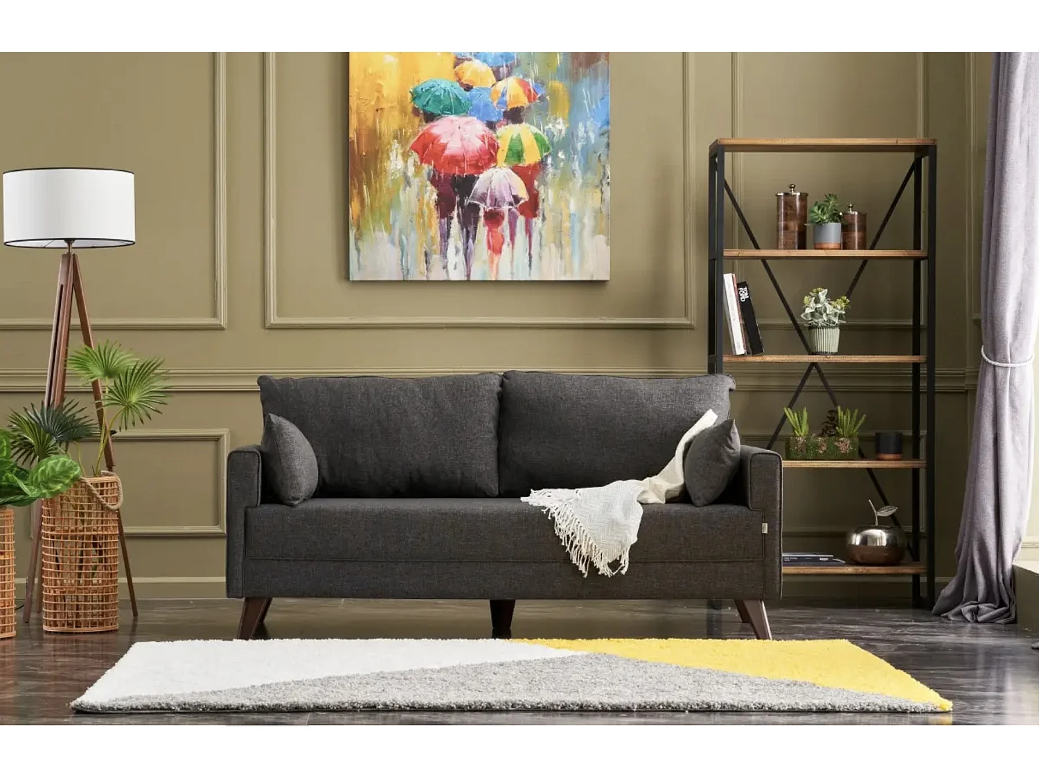 Petite canapé 2 places tissu gris foncé Kandy 177cm