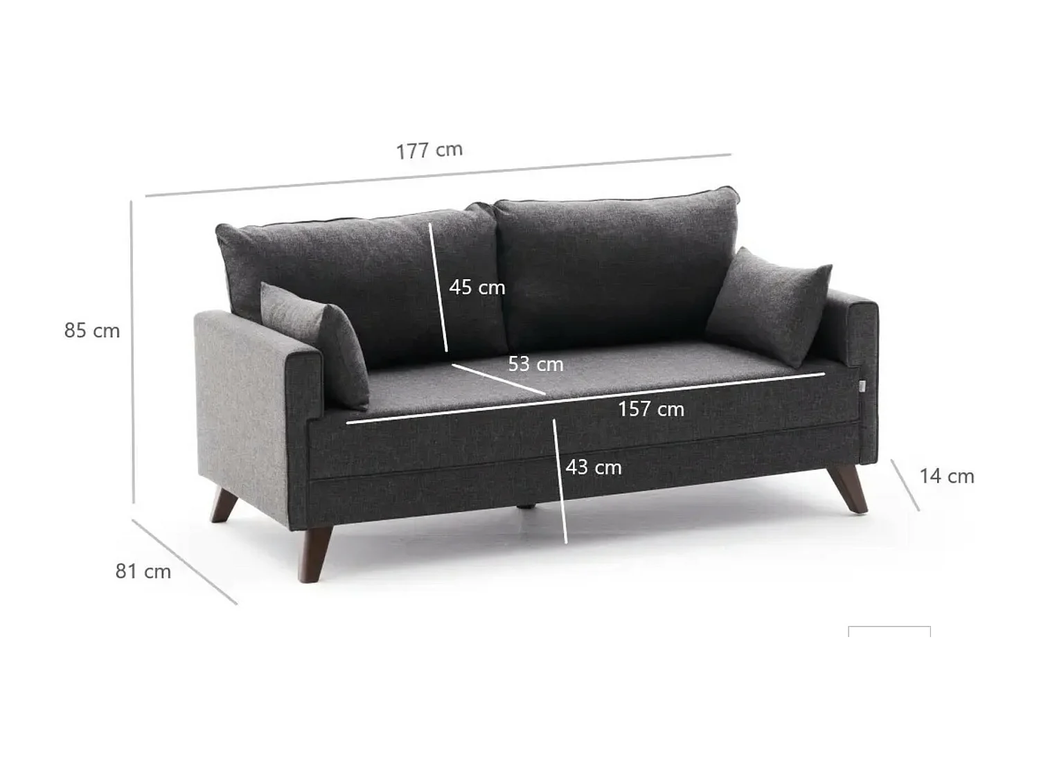 Petite canapé 2 places tissu gris foncé Kandy 177cm