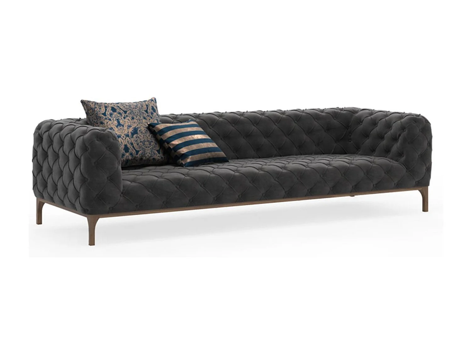 Canapé velours capitonné gris foncé Modani-3 places