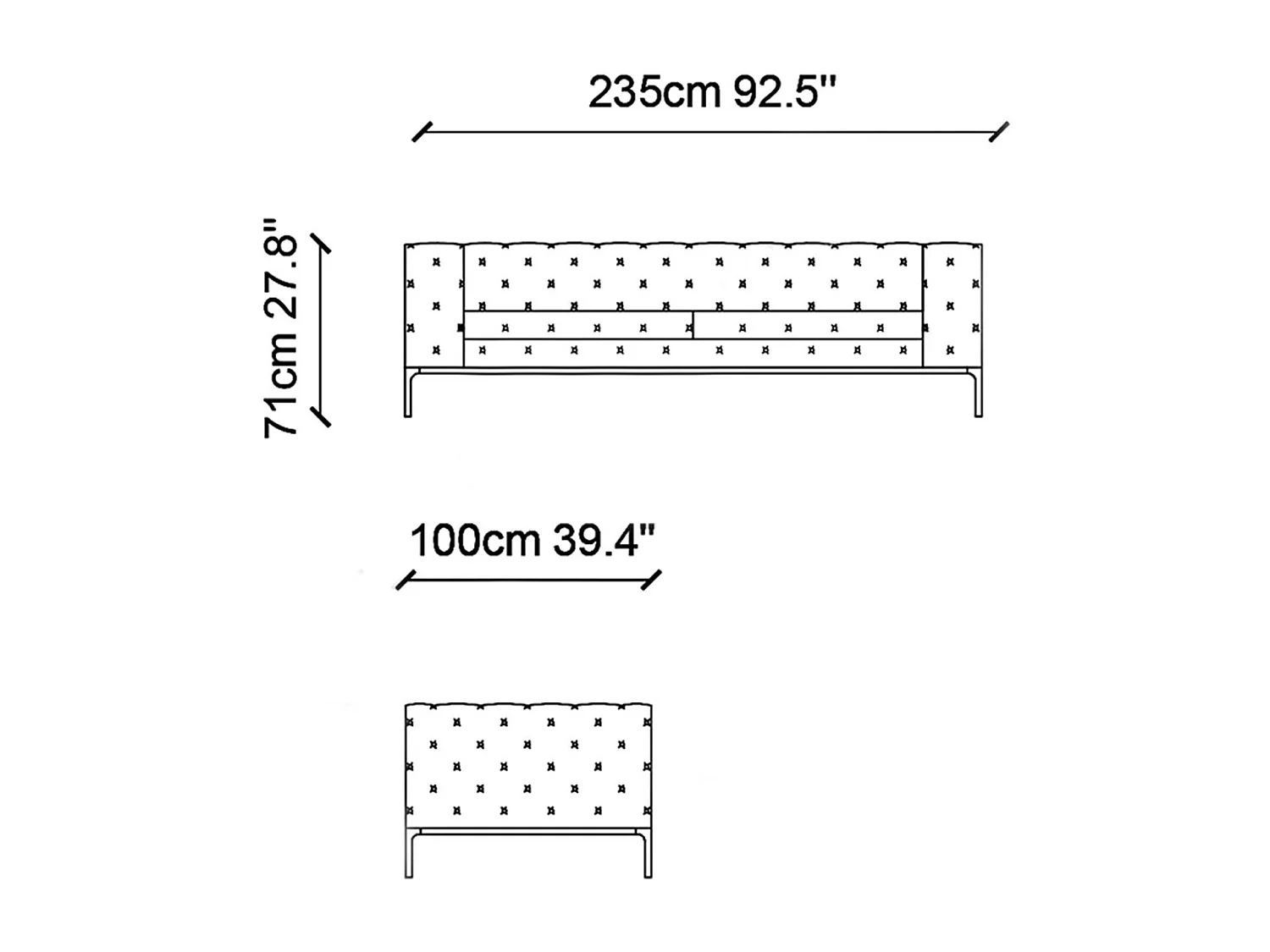 Canapé velours capitonné gris foncé Modani-3 places