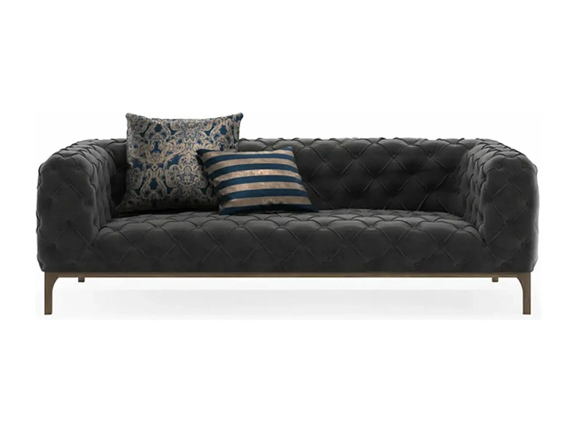 Canapé velours capitonné gris foncé Modani-3 places