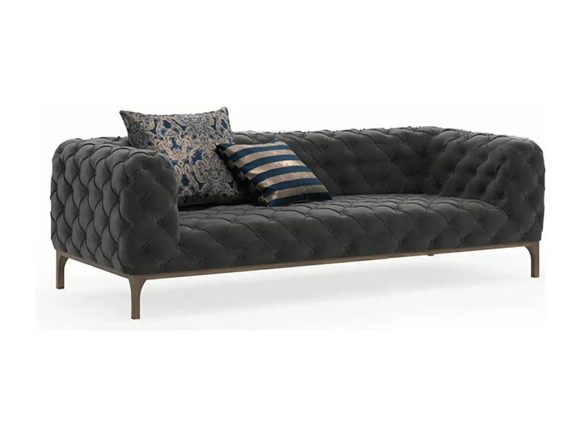 Canapé velours capitonné gris foncé Modani-3 places