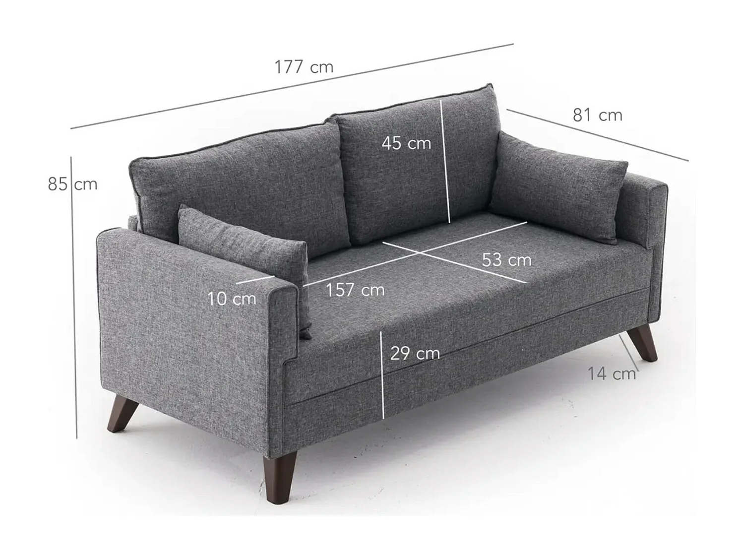 Petite canapé 2 places tissu gris Kandy 177cm