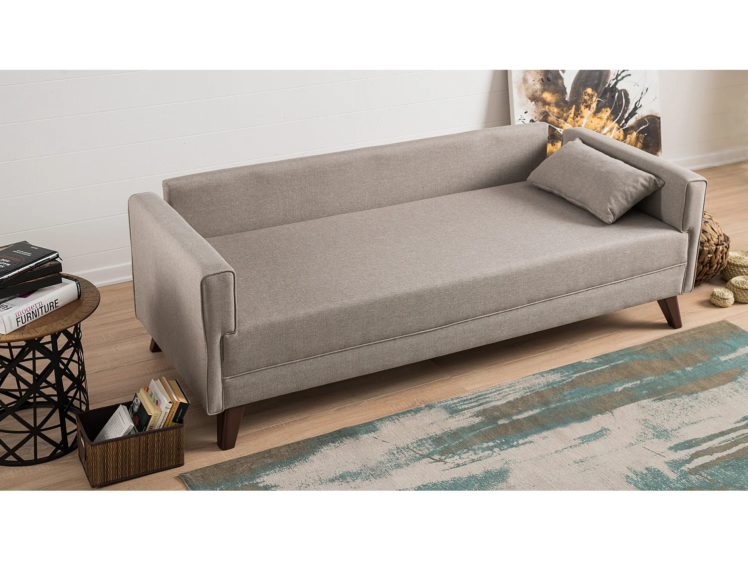 Canapé 3 places tissu beige Kandy 208cm