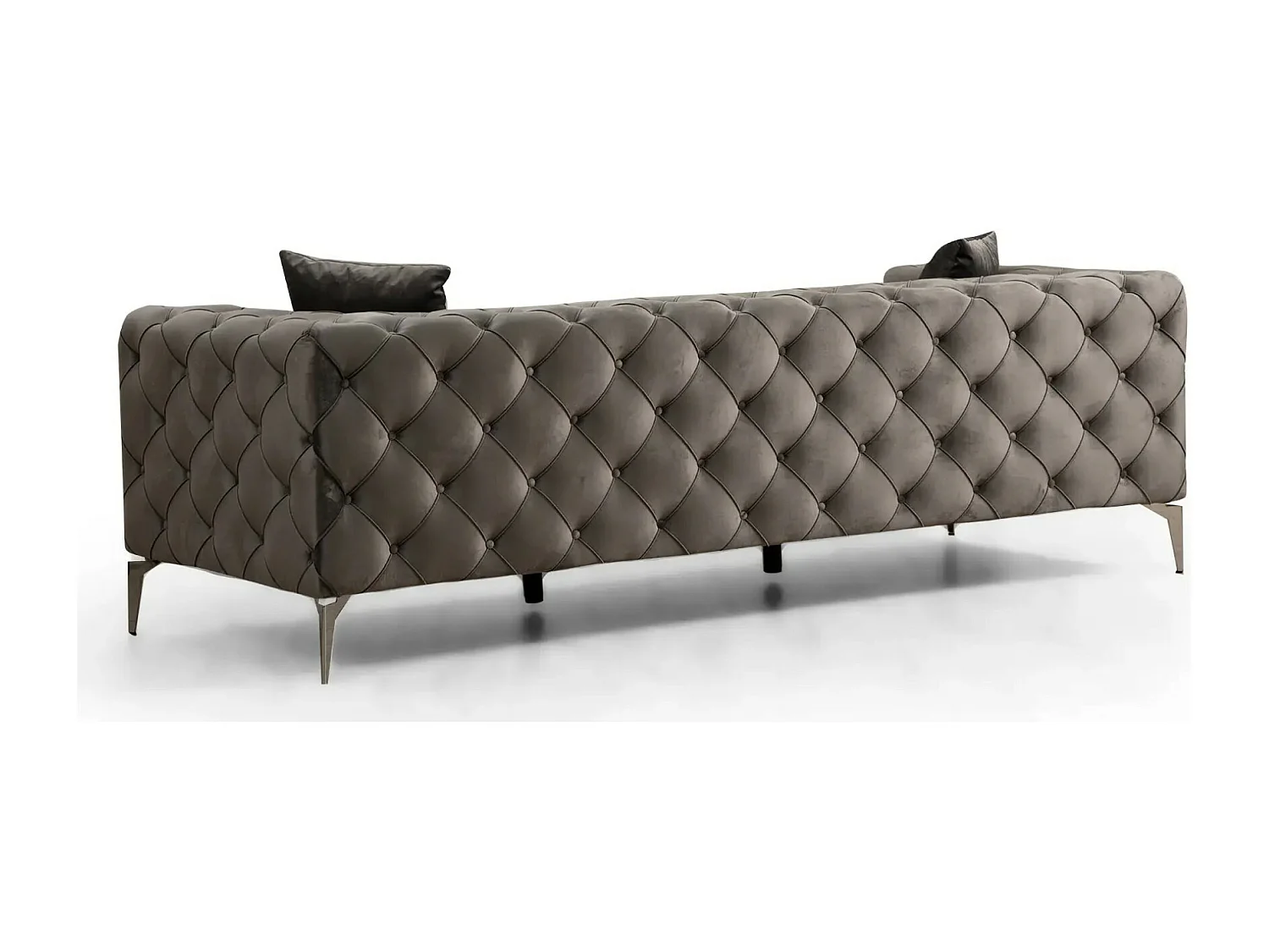 3-zitsbank bekleed met blauw fluweel en zwarte houten poten Herakles 237 cm