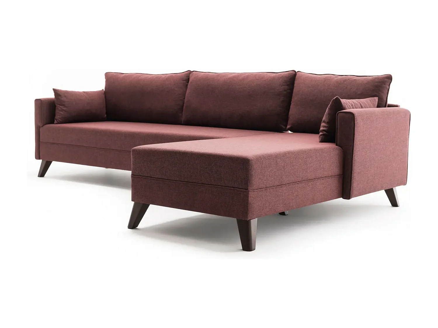 Canapé d'angle droit 5 places tissu bordeaux Kandy 275cm